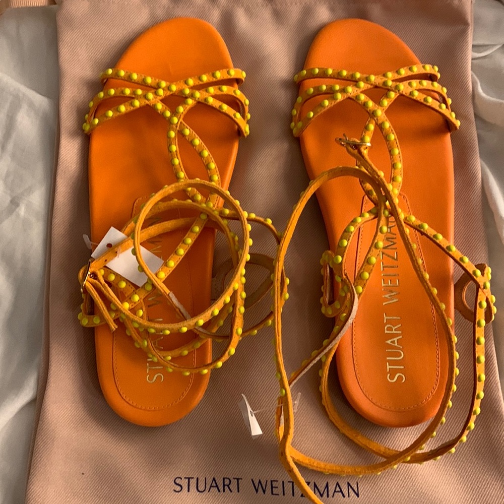 New- Stuart Weitzman Leya Bead Flat sandal 6.5